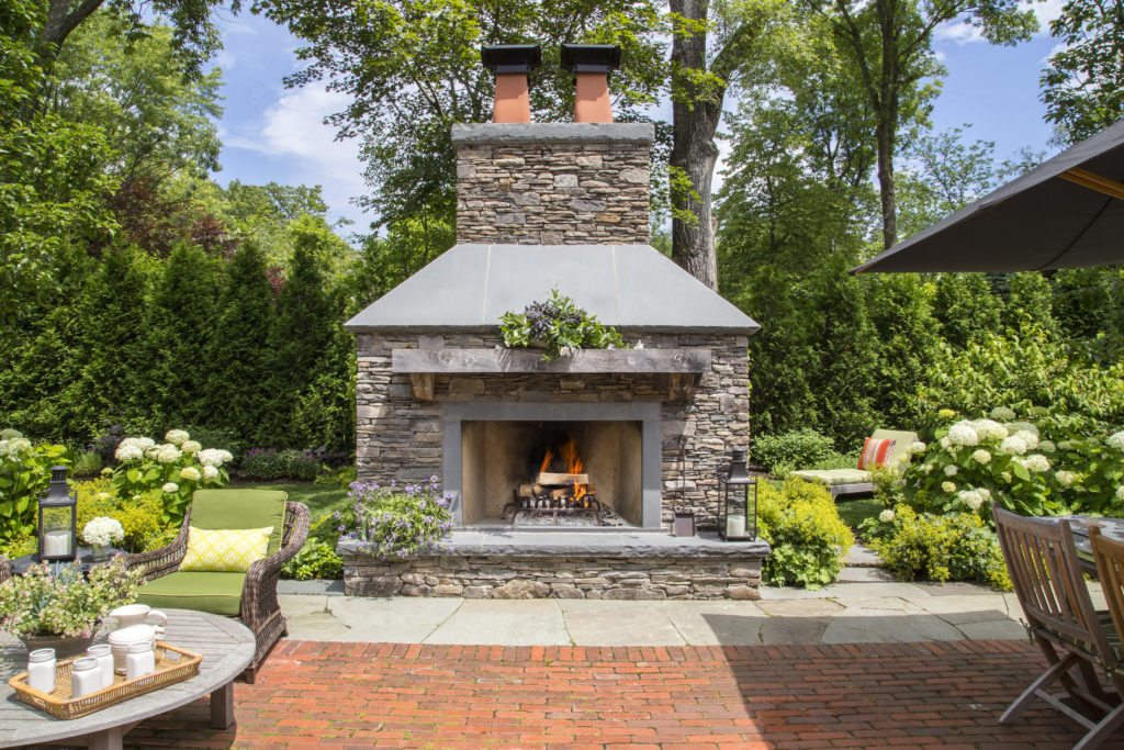 Pennsylvania field stone veneer with bluestone hearth and mantel